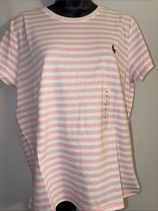 Ralph Lauren Tops - Ralph Lauren Light Pink and White Striped Crewneck Tee